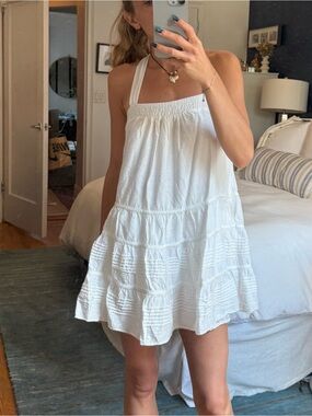 Mustard Seed White Halter Tiered Mini Dress